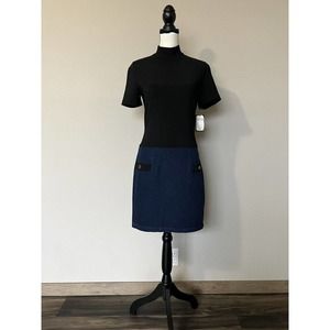 Jeans By Express EXP Vintage Women's Y2K Denim Mixed Media Dress Sz 8 NEW